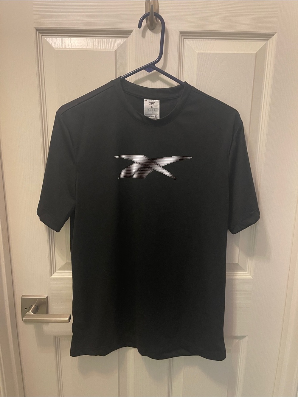 Reebok Black Short-Sleeve Tee with White Logo Moisture Wickering Material